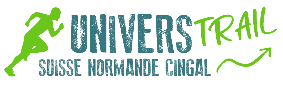 Logo univers trail bleu et vert coureur en plein 1